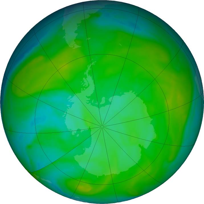 Antarctic ozone map for 21 December 2019